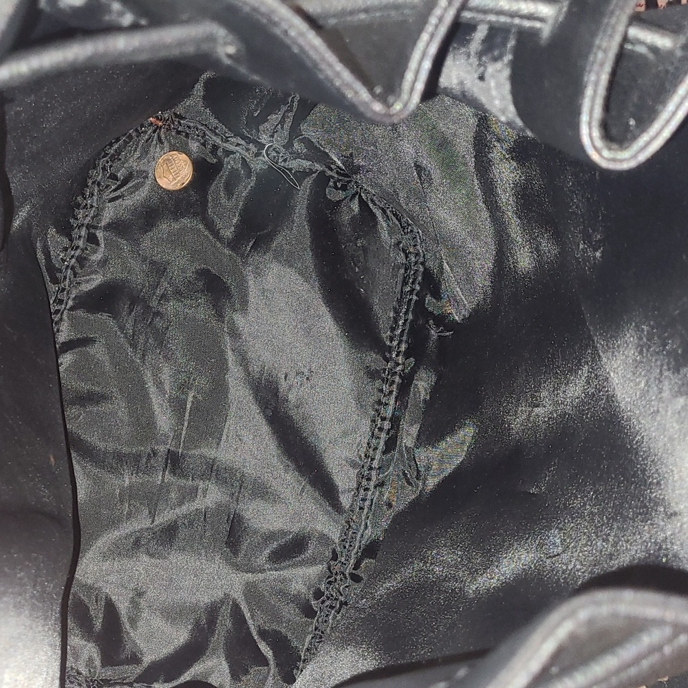 Victoria Secret Black Leather Bucket Backpack Bag with Fringe - Picture 6 of 7